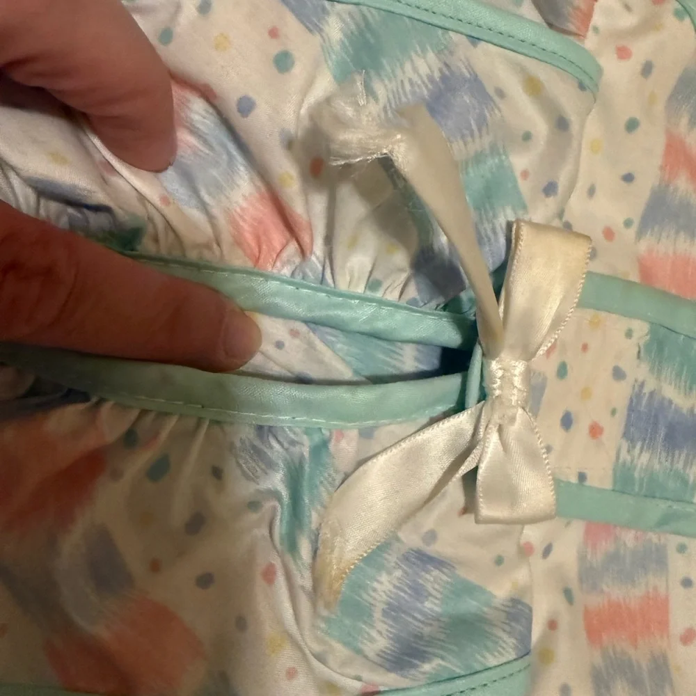 Vtg Fabric Diaper Stacker | Pastel Nursery Storage | Ruffled Hanging Organizer